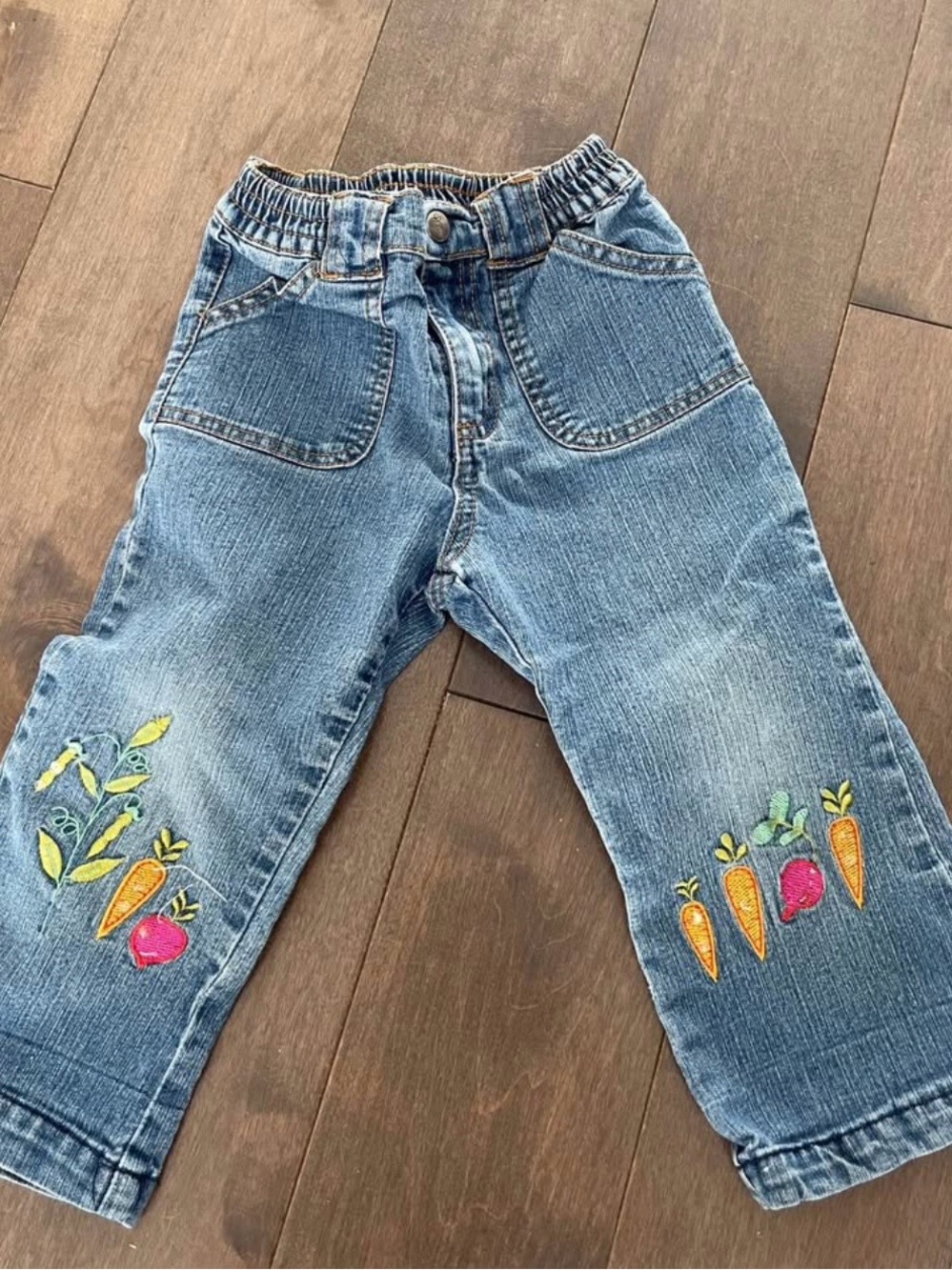 Clément Vintage Kids Blue Denim Embroidered Vegetable Jeans - 18m